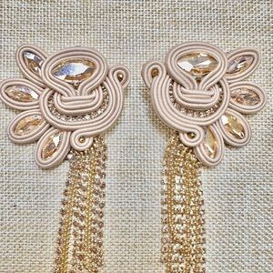 Elegant Beige/Tan Soutache Handcrafted Statement Earrings
